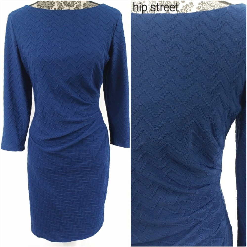 CHAPS Textured Chevron Pattern Side Pleat Stretch Sheath Dress 14